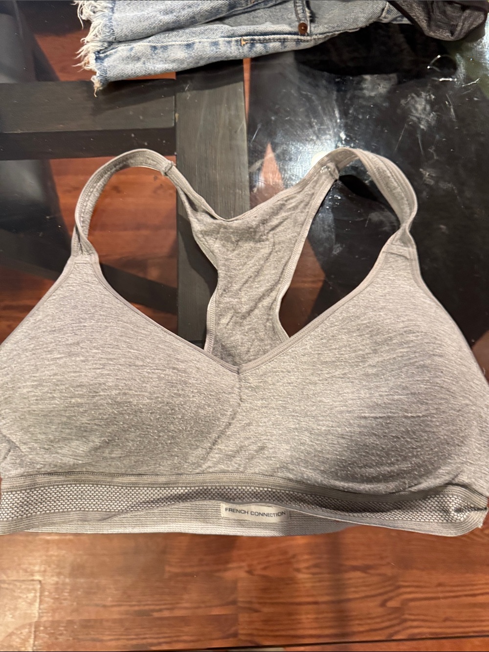 French Connection Light Gray Racerback Sports Bralette